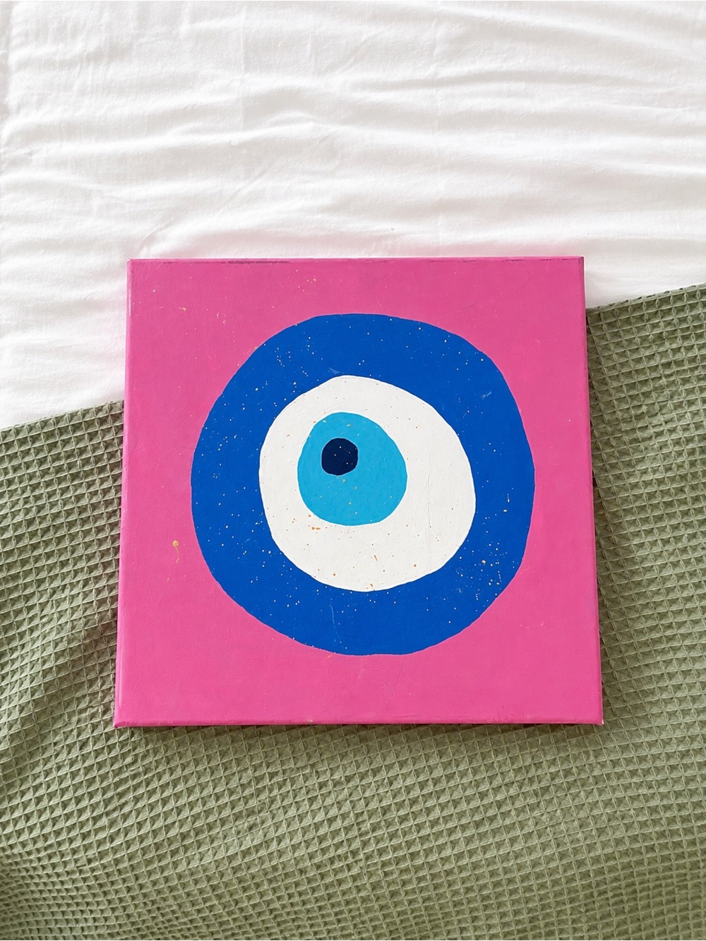 Hand Painted Evil Eye Canvas Wall Art 14x14